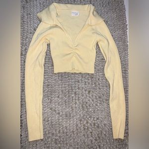 dreamers by debut yellow ribbed long sleeve v neck crop top